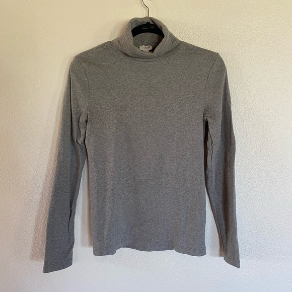 J. Crew Gray Ribbed Turtleneck Top - Picture 2 of 3